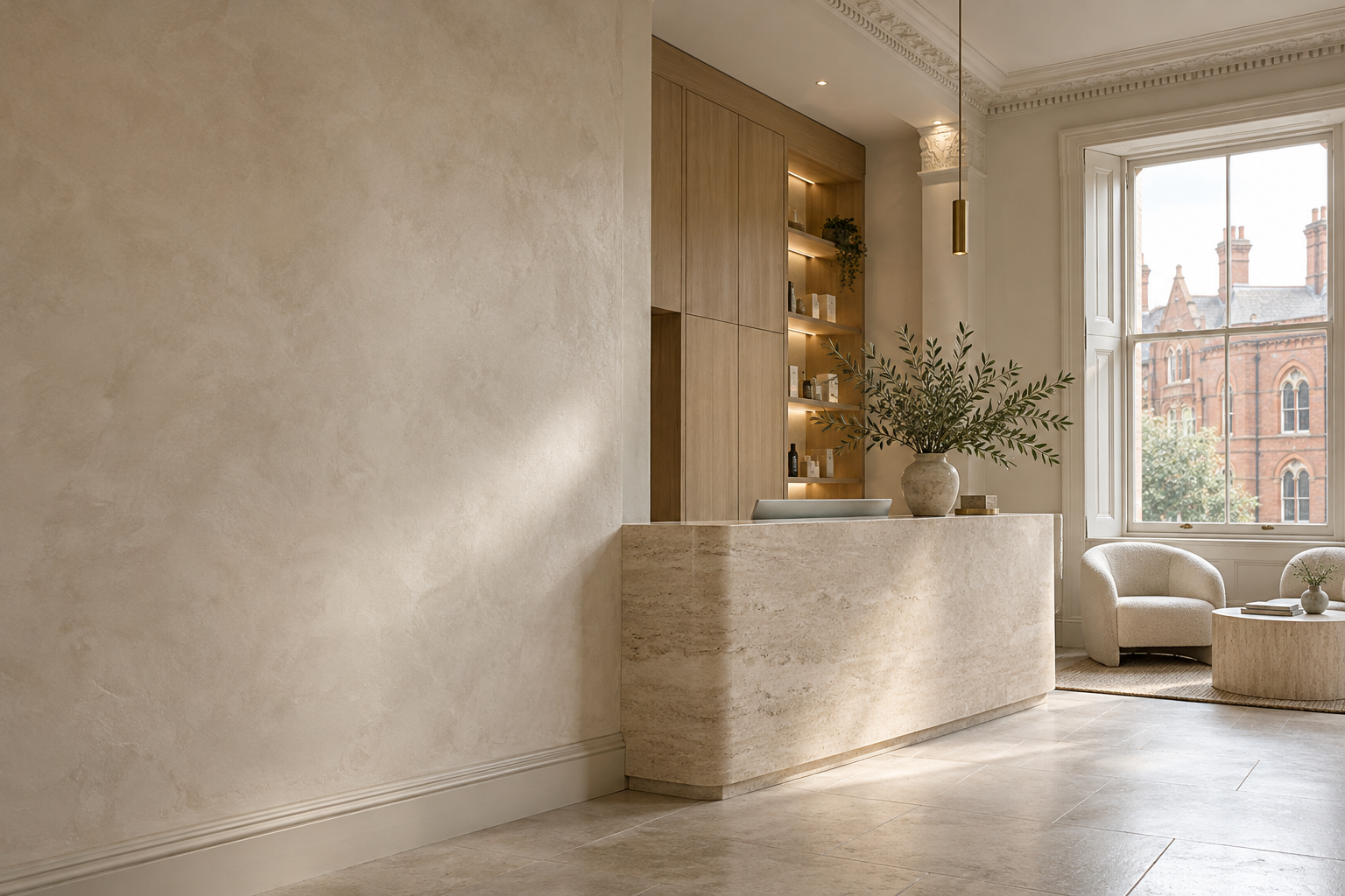 Victorian interior of the AURA skin clinic in Manchester