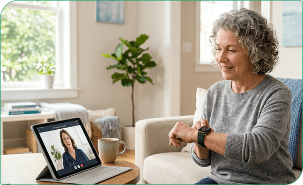 Patient on a video call with a therapist on a tablet