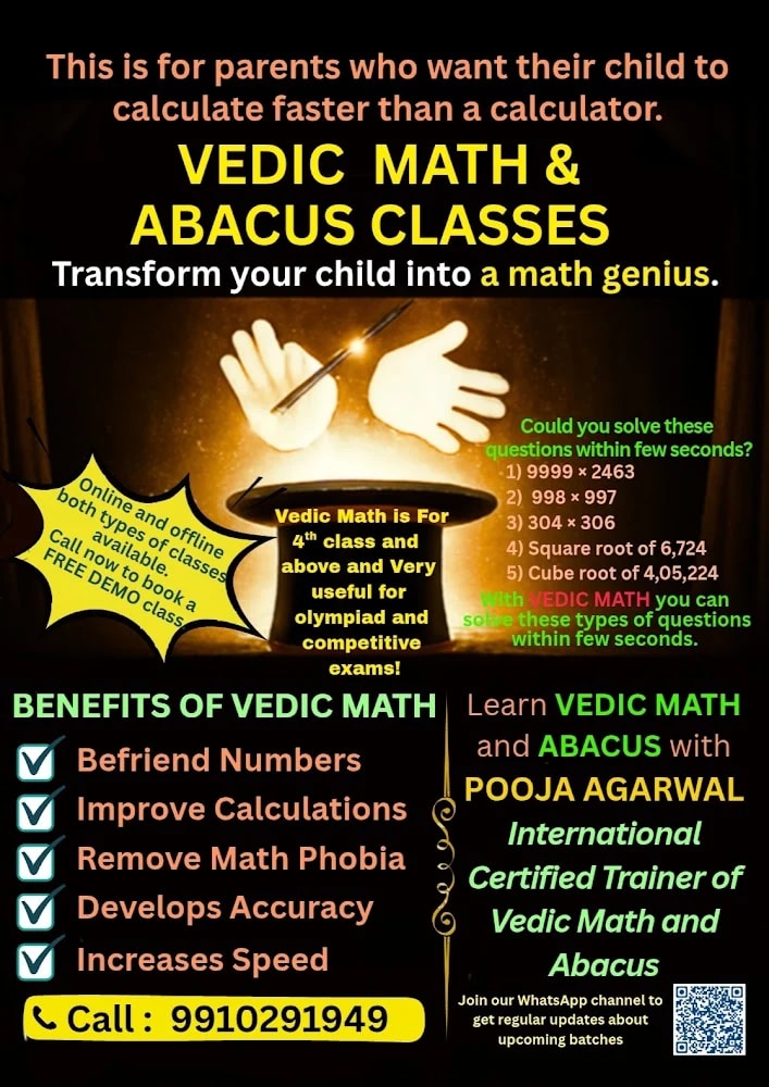 Pooja Agarwal International certified trainer of Vedic Maths & Abacus