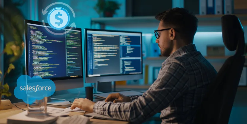 Desarrollador trabajando con software empresarial en multiples pantallas