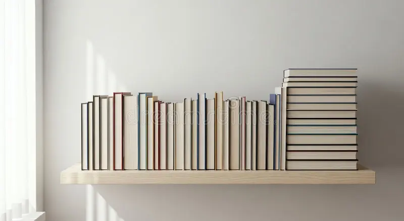 Libros ordenados en una repisa minimalista