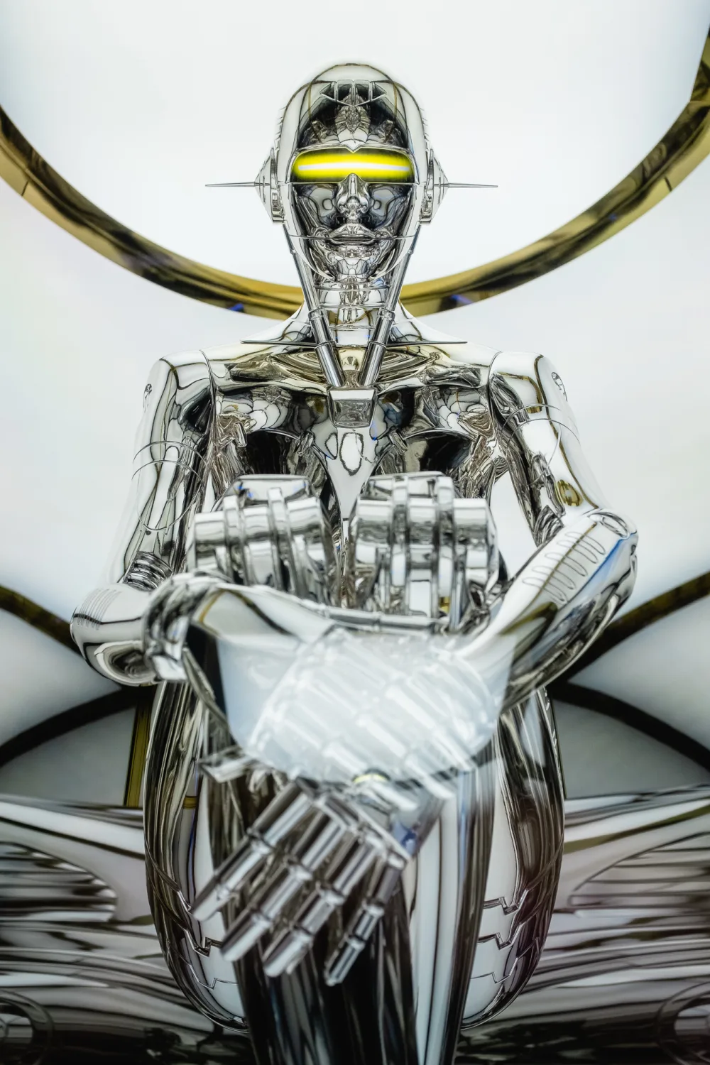 Silver Chrome Robot Sculpture