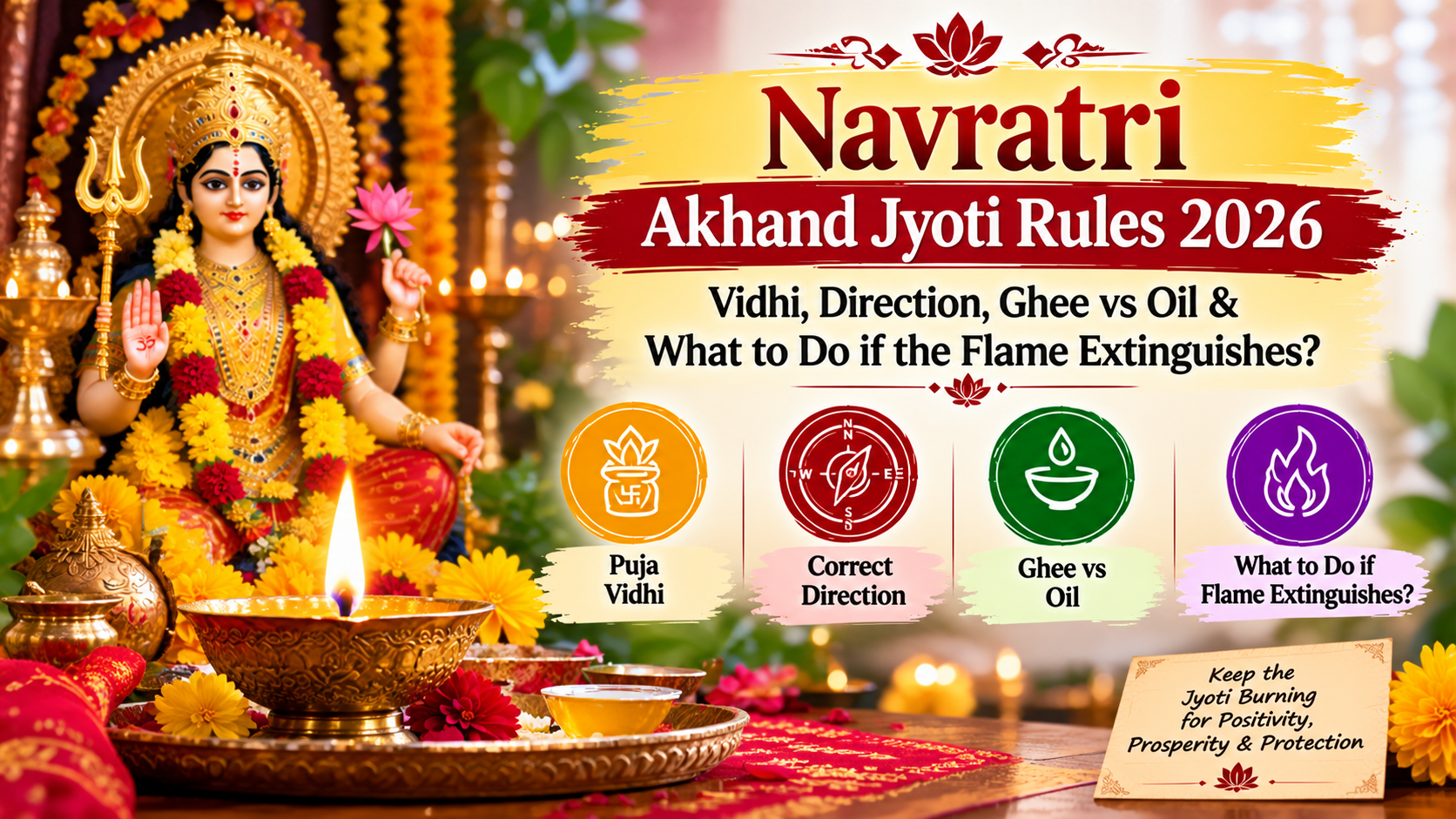 Navratri Akhand Jyoti Rules 2026: Vidhi, Direction, Ghee vs Oil & What to Do if the Flame Extinguishes?