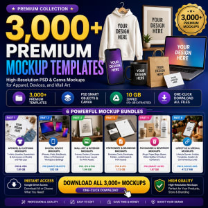 3000+ Premium Mockup Templates Bundle – PSD & Canva