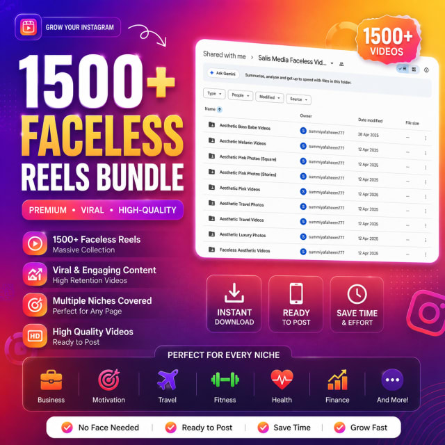 1500+ Faceless Reels Bundle for Social Media Growth
