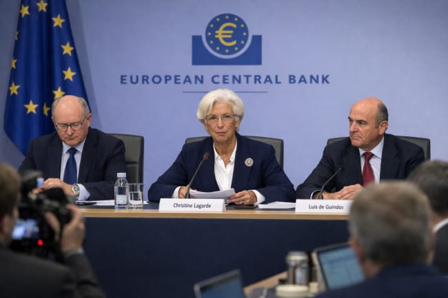 Christine Lagarde durante una conferenza stampa della Banca centrale europea