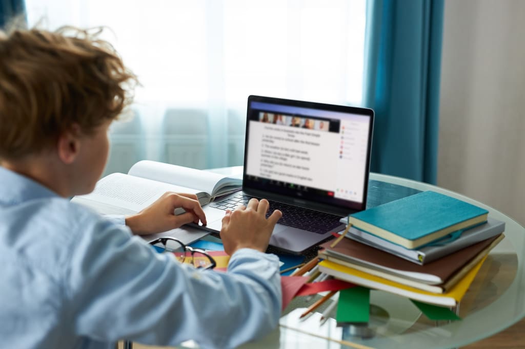 Ragazzo fa compiti a pc Ragazzo fa compiti a pc