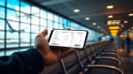 mano regge smartphone con dettagli volo