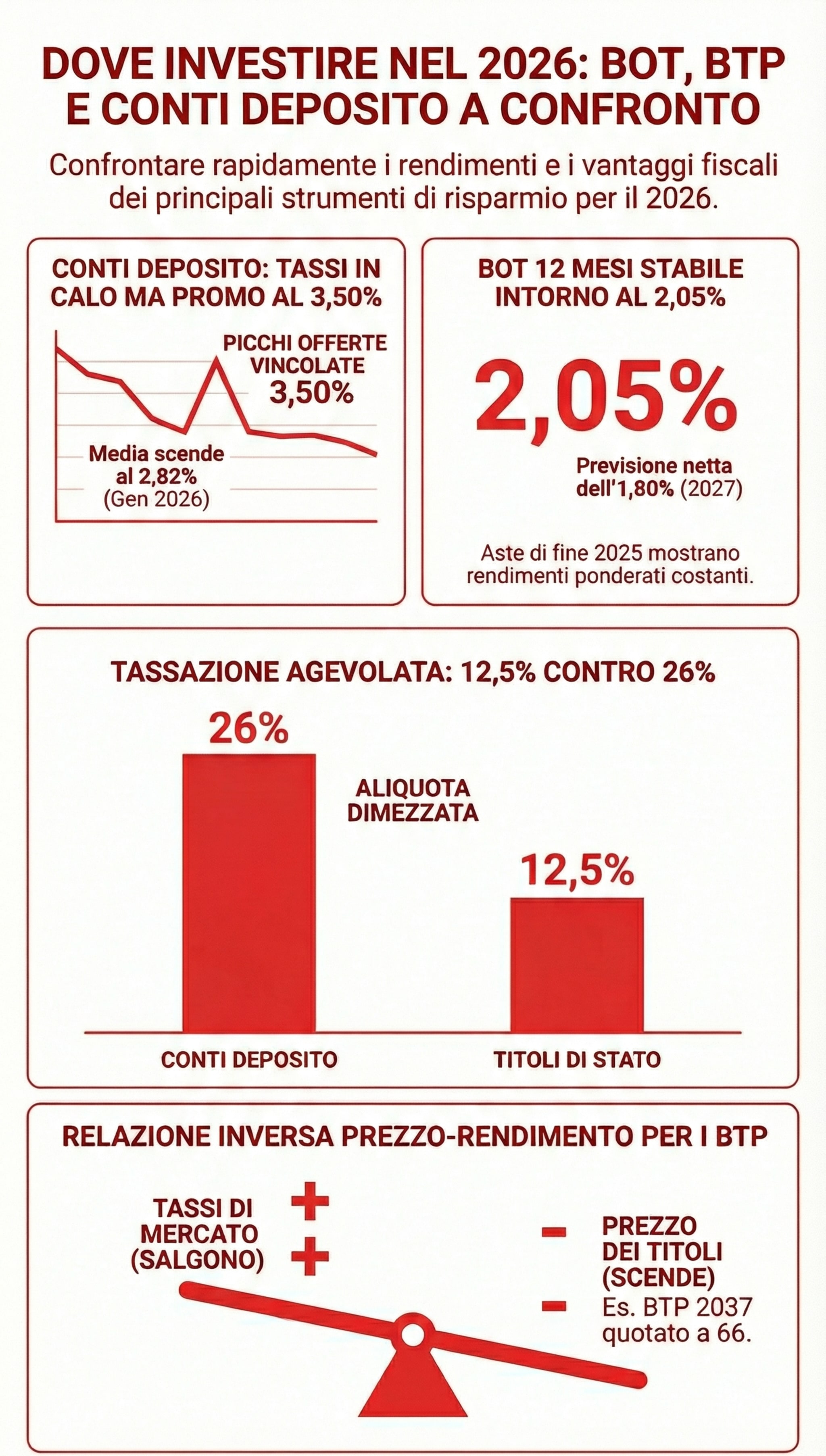 Infografica conti deposito vs BOT e BTP Infografica conti deposito vs BOT e BTP