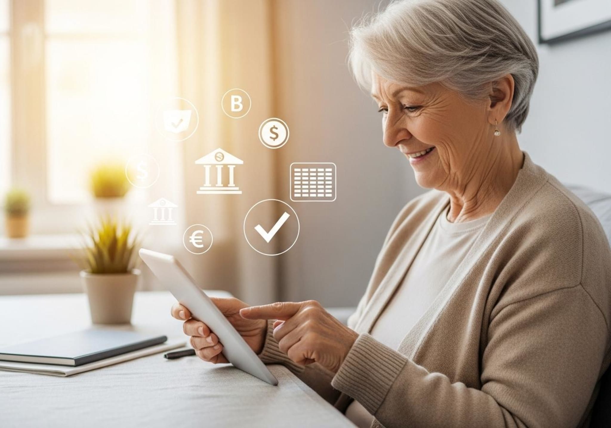 anziano felice banking online pagamento pensione