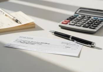 scrivania organizzata per compilazione assegno