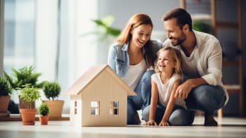 famiglia con modellino di casa famiglia con modellino di casa
