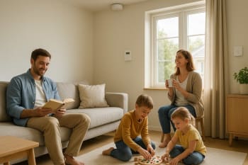 famiglia serena in una casa sicura