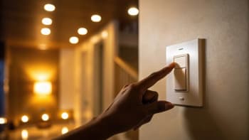 Mano che accende luce in casa