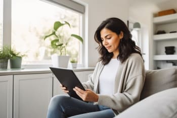 donna confronta prestiti su tablet