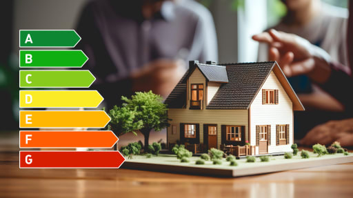 modellino casa con classi energetiche a lato modellino casa con classi energetiche a lato