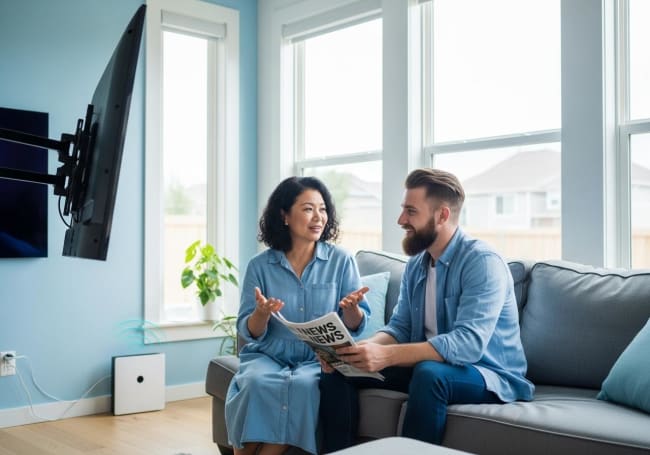 coppia conversazione internet veloce casa moderna coppia conversazione internet veloce casa moderna