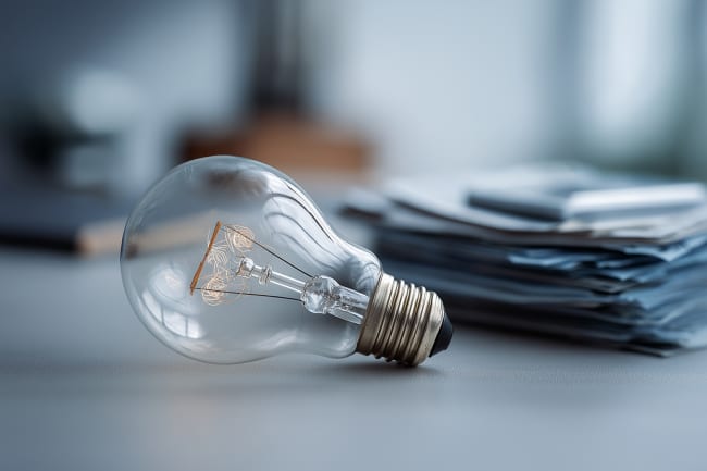 Lampadina accesa accanto a bollette