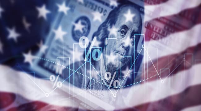 bandiera usa grafici finanziari e dollaro