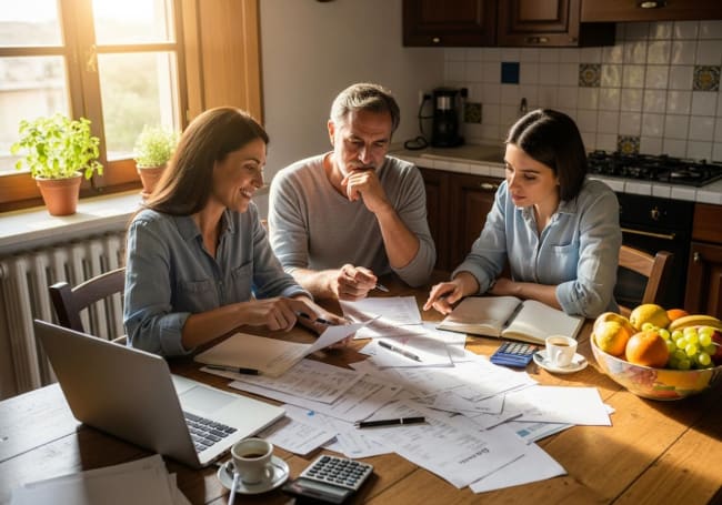 famiglia italiana gestione finanze al tavolo famiglia italiana gestione finanze al tavolo