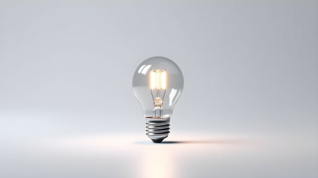 Lampadina accesa su sfondo bianco Lampadina accesa su sfondo bianco