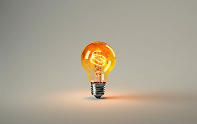 Lampadina arancione su sfondo bianco Lampadina arancione su sfondo bianco