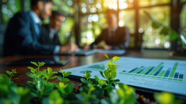 Persone che discutono su investimenti green Persone che discutono su investimenti green