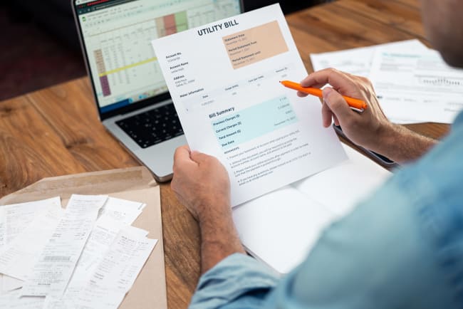 Uomo calcola costi energetici