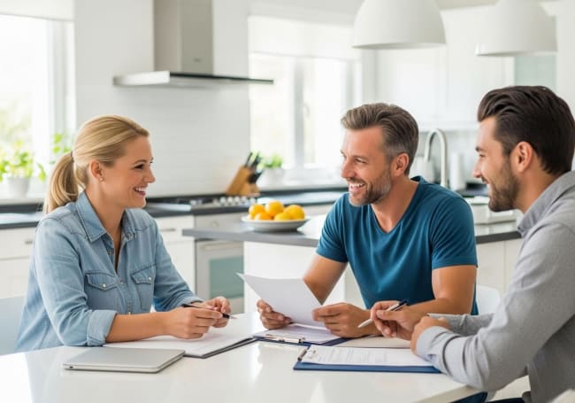 cucina modera ambiente sereno discussione finanziaria cucina modera ambiente sereno discussione finanziaria