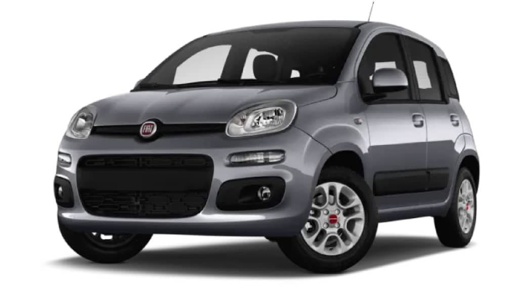 Vista frontale Fiat Panda grigia
