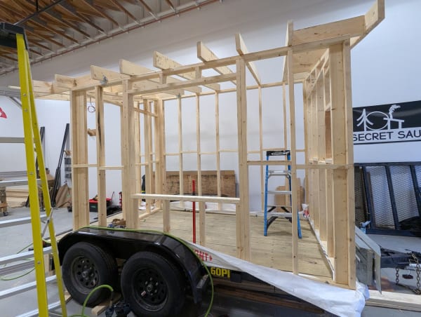 Sauna build in progress with precision cedar framing