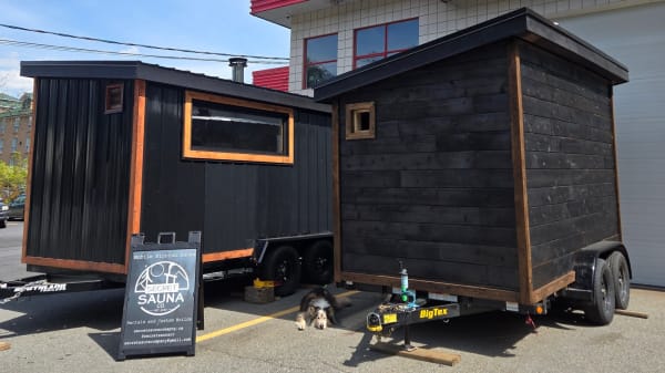 Outdoor Finnish sauna installation in British Columbia backyard