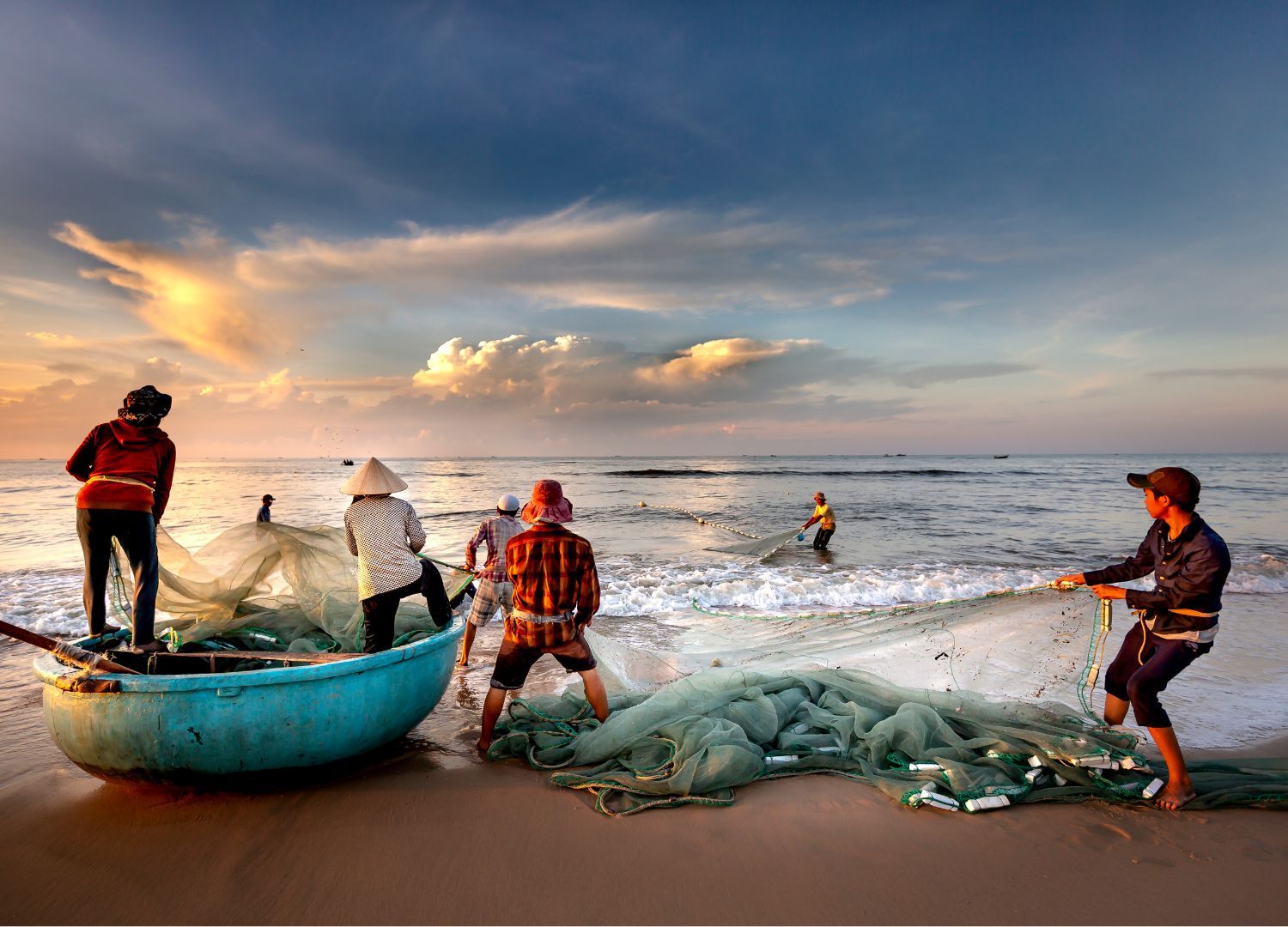 a group of people fishing 