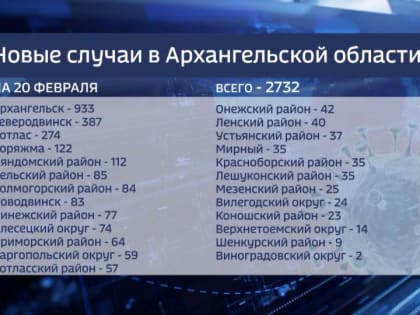 По данным на 20 февраля, в области зарегистрировано 2 тысячи 732 новых случая заболевания коронавирусом