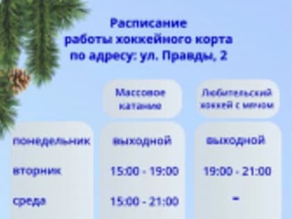 Режим работы хоккейного корта