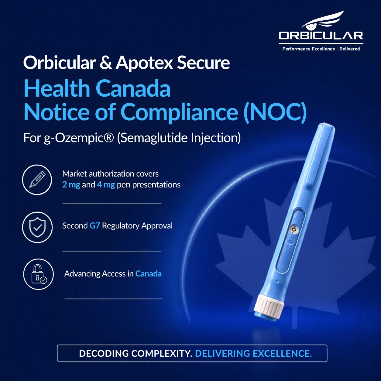 Orbicular Announces Health Canada Approval for a g-Ozempic (Semaglutide Injection) in Partnership with Apotex