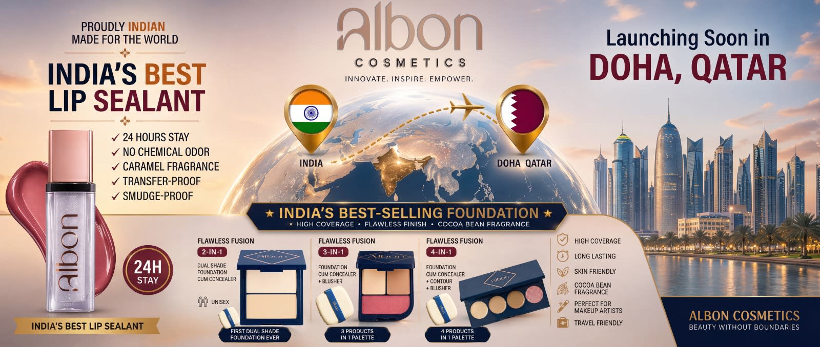 Albon Cosmetics Redefines Beauty Innovation with India’s Best Lip Sealant and Expands Globally with Doha Launch