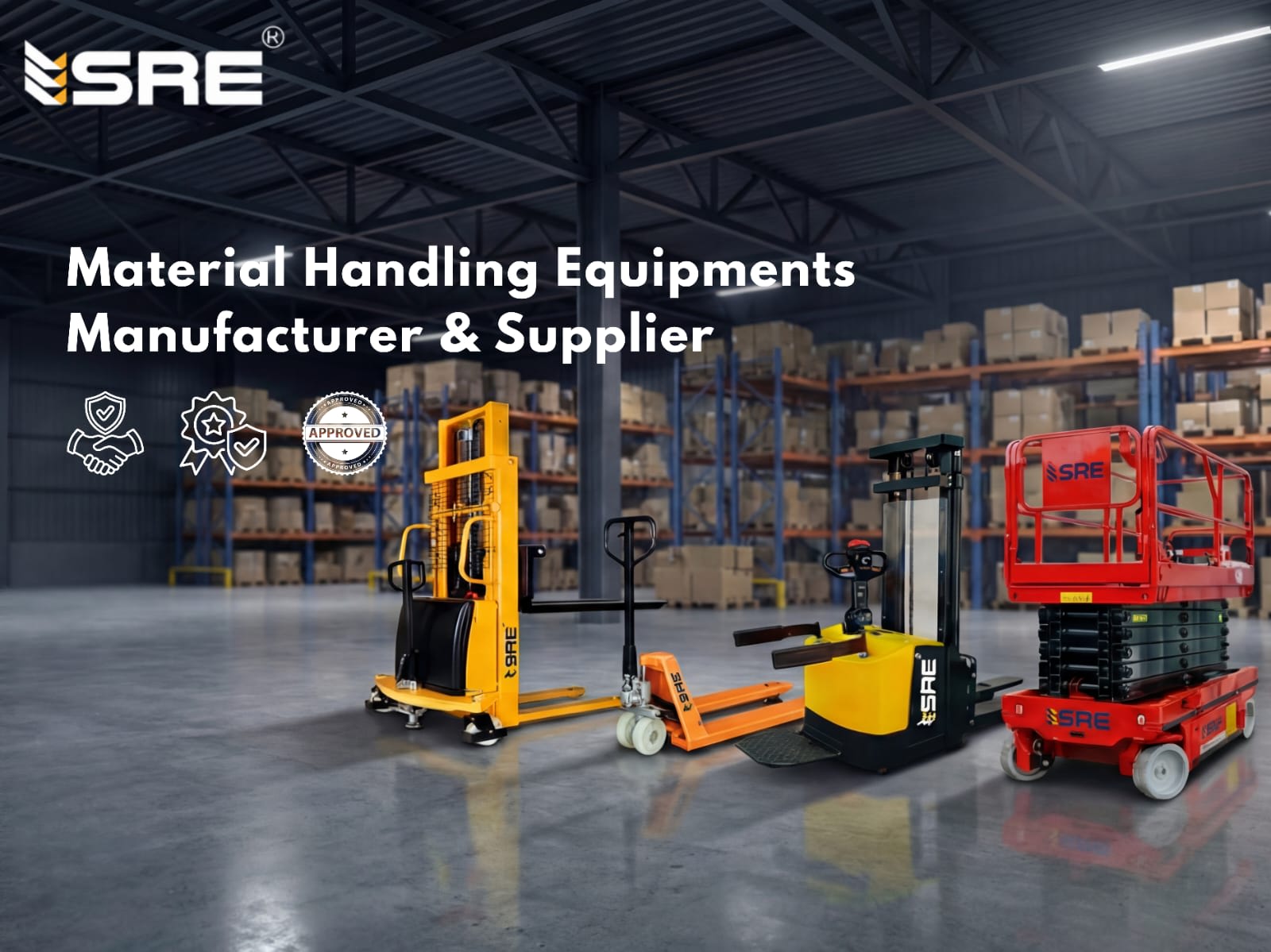 Material Handling Equipment Manufacturer in India | Scissor Lift, Stacker, Pallet Truck Supplier
