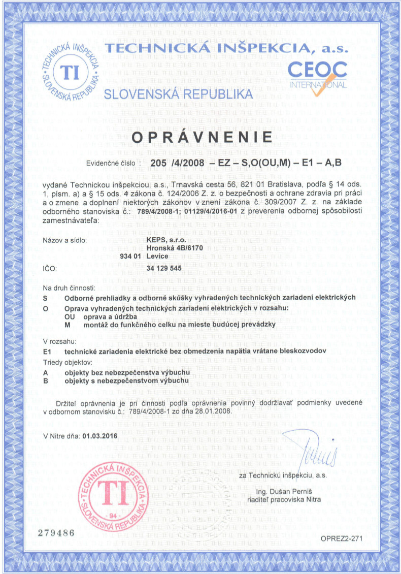 Realizácia firmy KEPS, s.r.o. – Elektrikári – Levice