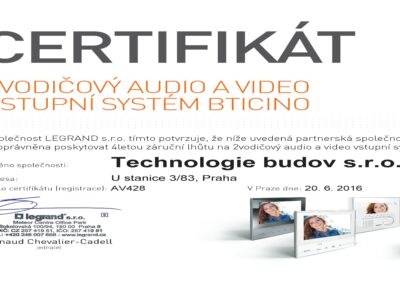 Realizace firmy TECHNOLOGIE BUDOV s.r.o. – Alarmy a kamery – Praha-Běchovice