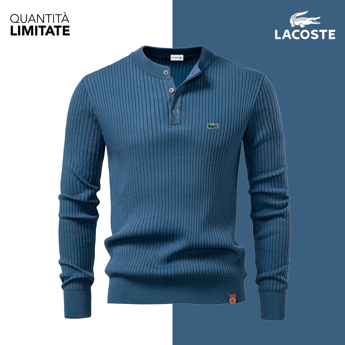 Maglione verde elegante — maglia a coste con colletto Henley
