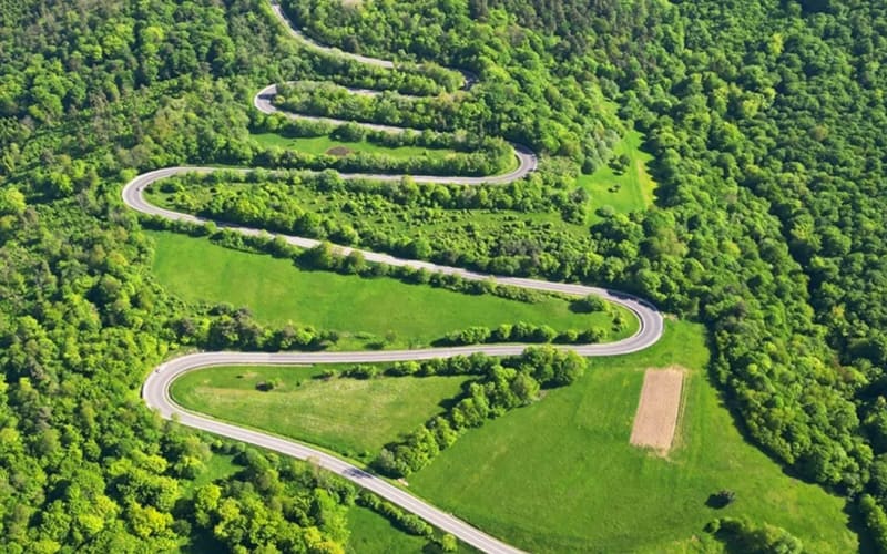 road through Beskid Wyspowy mountains near Limanowa