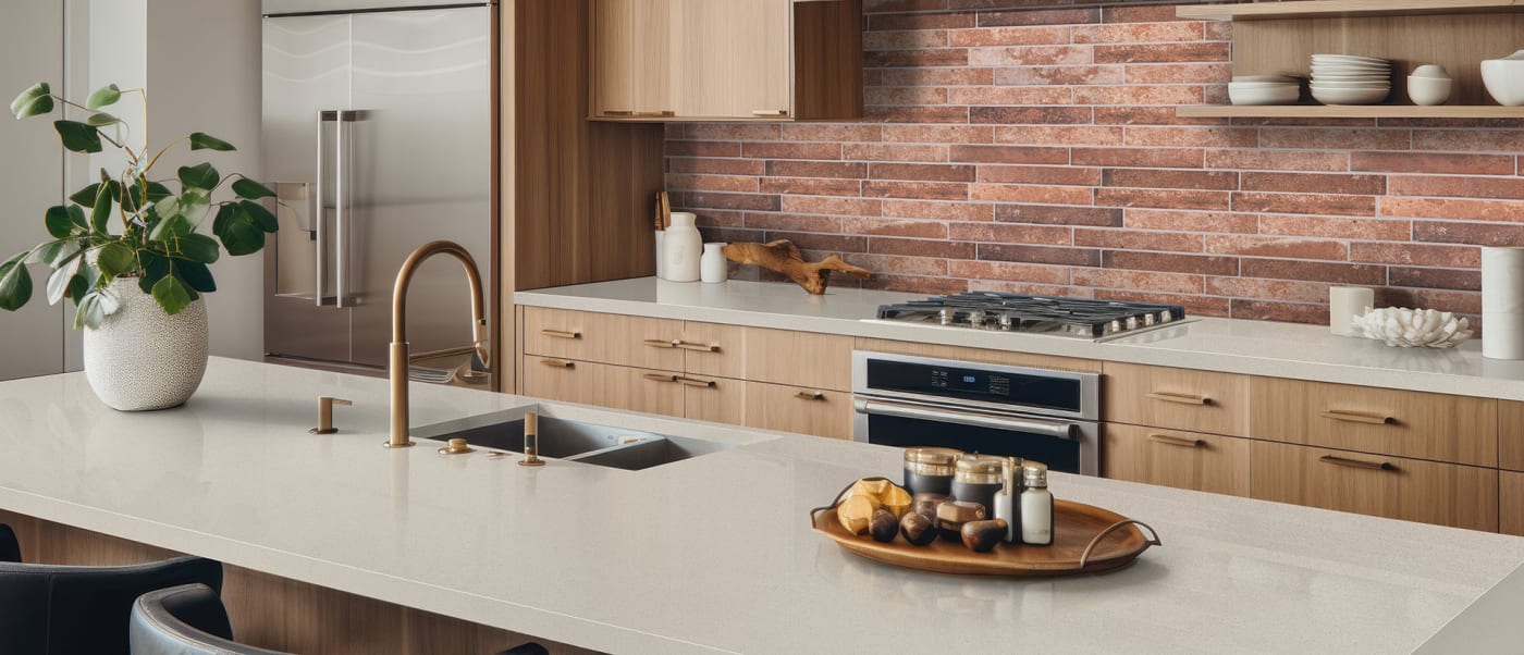 Aruca White Quartz Countertop in Kitchen Island