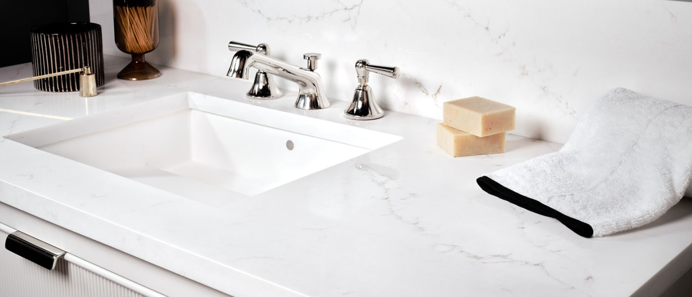Calacatta Delios Quartz Countertop in Bathroom Sink