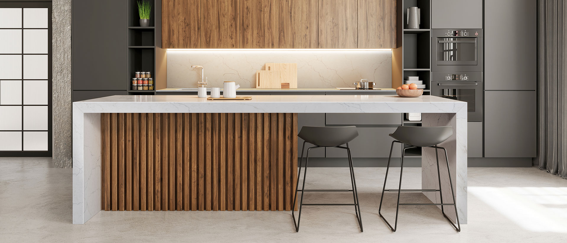 Calacatta Miraggio Duo Quartz Countertop in Kitchen Island