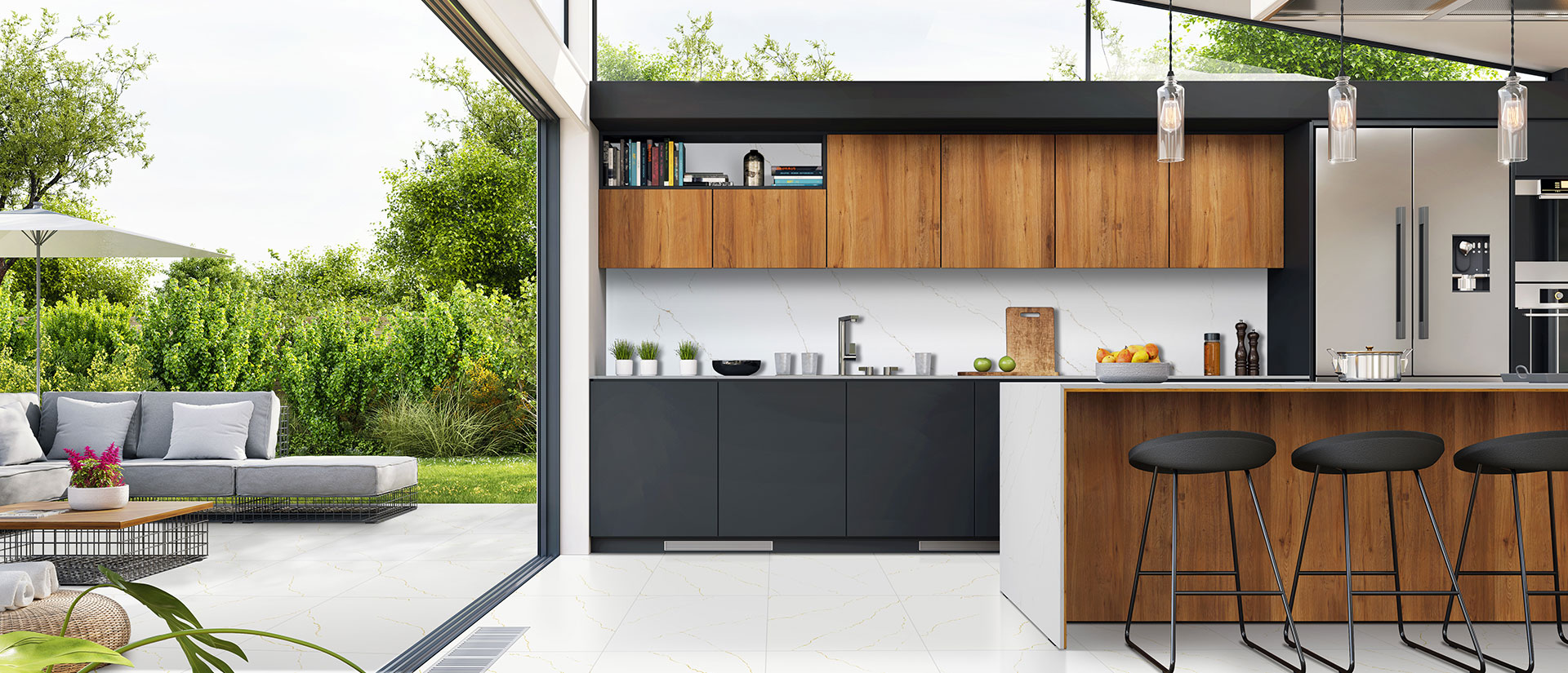 Calacatta Miraggio Quartz Countertop in Kitchen Island