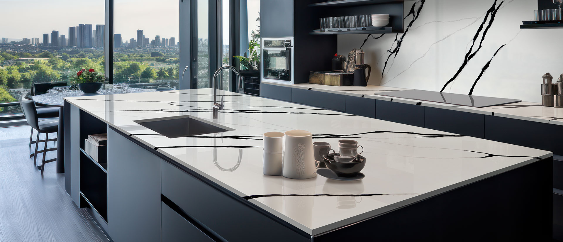 Calacatta Lumanyx Quartz Countertop in Kitchen