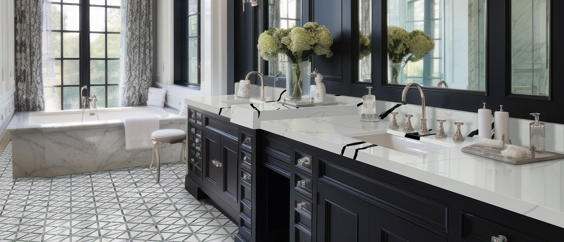 Calacatta Lumanyx Quartz Countertop in Bathroom Vanity