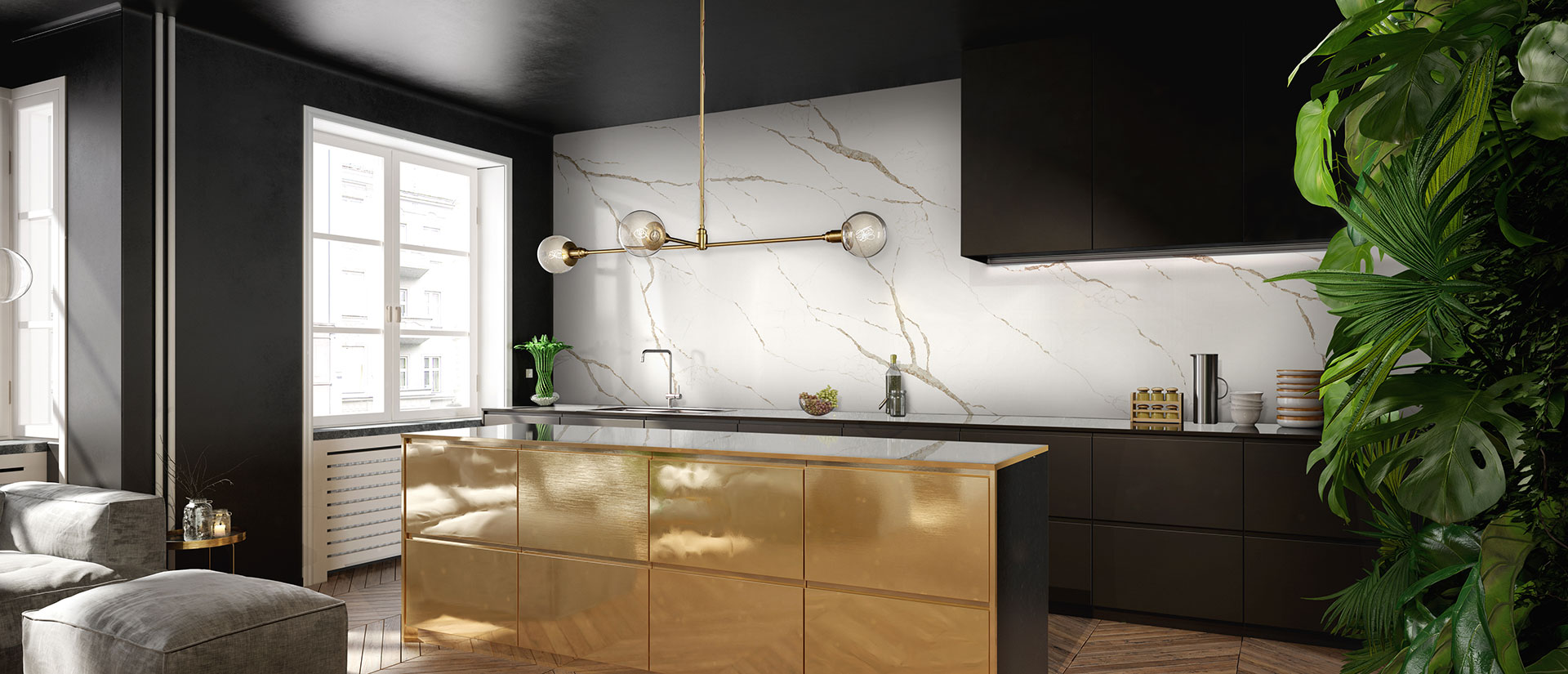 Calacatta Laza Oro Quartz Countertop in Kitchen
