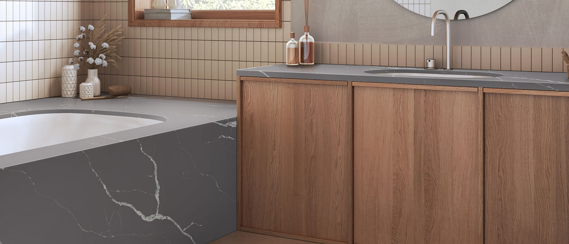 Calacatta Laza Grigio Quartz Countertop in Bathroom Sink